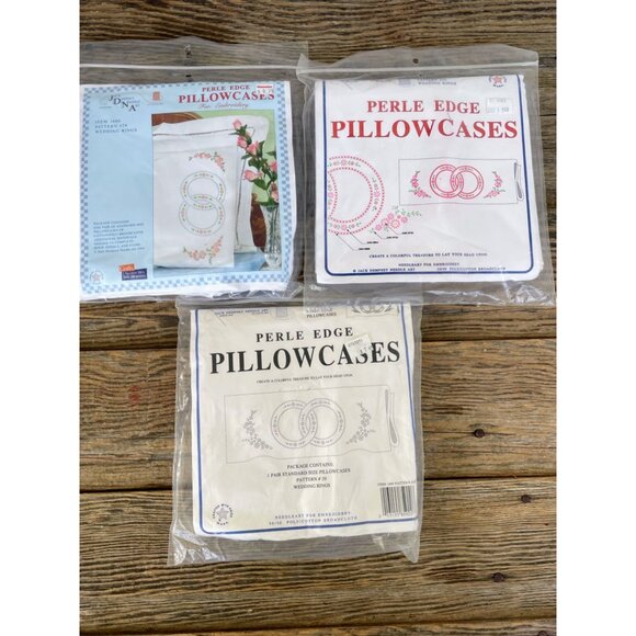 Vintage lot 3 Jack Dempsey Wedding Ring Stamped Embroidery Pillow cases NOS - Picture 1 of 11
